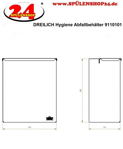 DREILICH Sirius II Hygiene-Abfallbehlter 9110101 zur verdeckten Wandmontage mit stabilem Deckel Fassungsvermgen ca. 5 Liter ohne Nachfllmedien (2002080025)