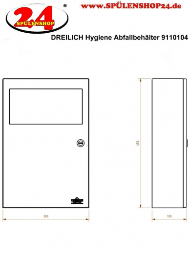 DREILICH Sirius II Hygiene-Abfallbehlter 9110104 zur Aufputz- oder Unterputzmontage mit Schwingklappe Fassungsvermgen ca. 5,5 Liter (2002080026)