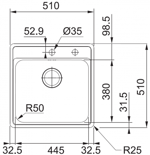 FRANKE Kchensple Bell BCX 610-51 Edelstahl Einbausple mit Einbaurand und Hahnlochbank mit Siebkorb als Drehknopfventil