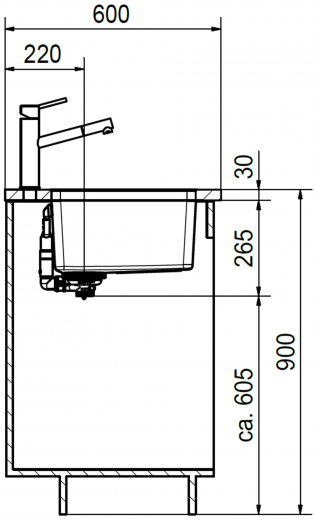 FRANKE Kchensple Mythos MYX 110-55 Unterbausple (Montage unter die Arbeitsplatte) mit Integralablauf und Siebkorb als Druckknopfventil