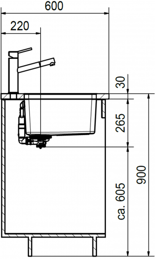 FRANKE Kchensple Mythos MYX 110-50 Unterbausple (Montage unter die Arbeitsplatte) mit Integralablauf und Siebkorb als Druckknopfventil