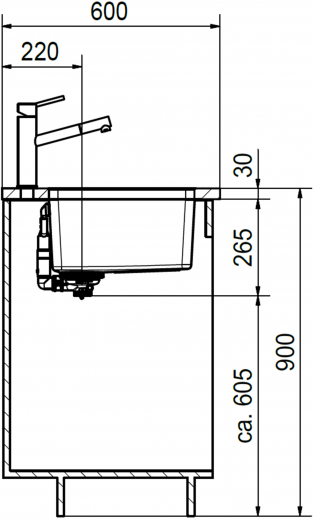 FRANKE Kchensple Mythos MYX 110-45 Unterbausple (Montage unter die Arbeitsplatte) mit Integralablauf und Siebkorb als Druckknopfventil