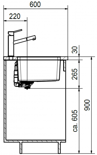 FRANKE Kchensple Mythos MYX 110-34 Unterbausple (Montage unter die Arbeitsplatte) mit Integralablauf und Siebkorb als Druckknopfventil