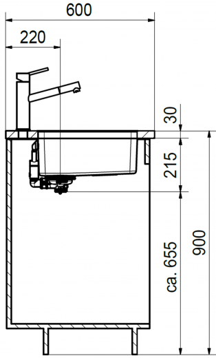 FRANKE Kchensple Mythos MYX 110-16 Unterbausple (Montage unter die Arbeitsplatte) mit Integralablauf und Siebkorb als Druckknopfventil