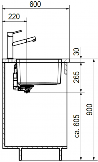 FRANKE Kchensple Mythos MYX 110-70 Unterbausple (Montage unter die Arbeitsplatte) mit Integralablauf und Siebkorb als Druckknopfventil