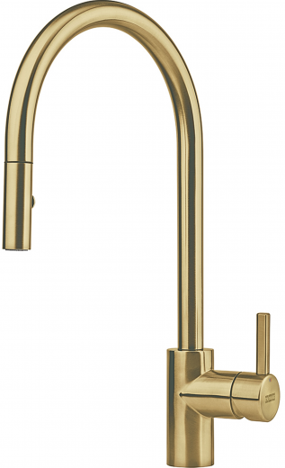 FRANKE Kchenarmatur Eos Neo Einhebelmischer Edelstahl Champagne Gold (PVD) mit Auszugsbrause Pull-Down-Spray 180 schwenkbarer Auslauf