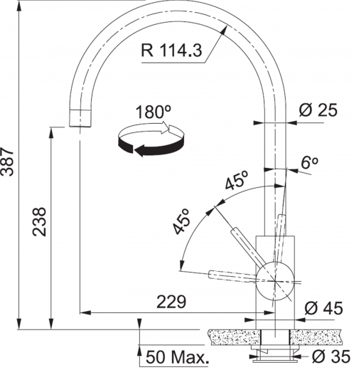 FRANKE Kchenarmatur Eos Neo Einhebelmischer Edelstahl Industrial Black (PVD) mit Festauslauf mi Laminar Perlator 180 schwenkbarer Auslauf