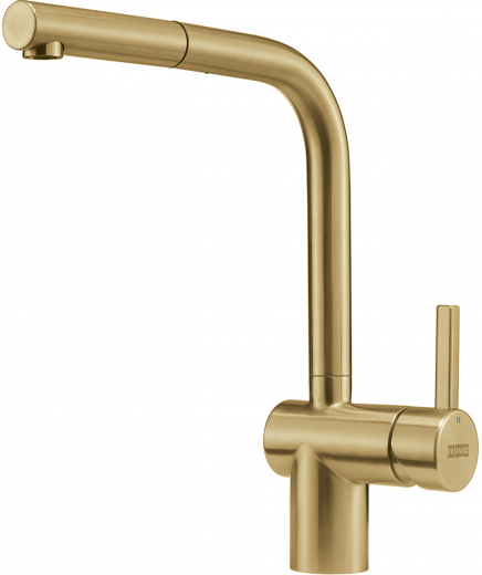 FRANKE Kchenarmatur Atlas Neo Einhebelmischer Edelstahl Champagne Gold (PVD) mit Schlauchbrause 180 schwenkbar mit Laminar Perlator