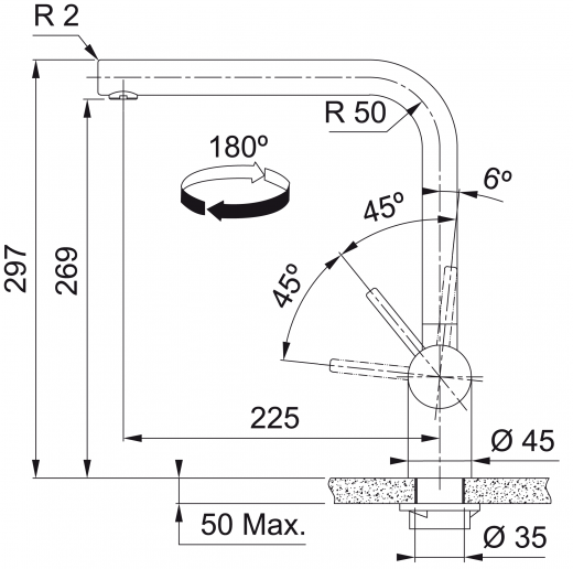 FRANKE Kchenarmatur Atlas Neo Einhebelmischer Copper (PVD) mit Festauslauf 180 schwenkbar mit Laminar Perlator