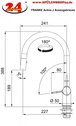 FRANKE Kchenarmatur Active J Einhebelmischer Chrom mit Zugauslauf als Schlauchbrause 180 schwenkbarer Auslauf