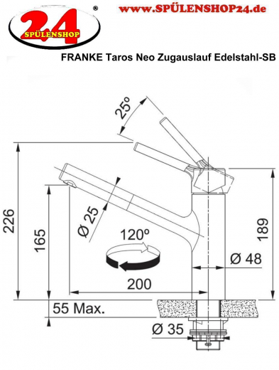 FRANKE Kchenarmatur Taros Neo Window Einhebelmischer Edelstahl massiv mit Zugauslauf zur Vorfenstermontage umlegbar