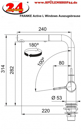 FRANKE Kchenarmatur Active L Window Einhebelmischer Chrom mit Zugauslauf zur Vorfenstermontage umlegbar