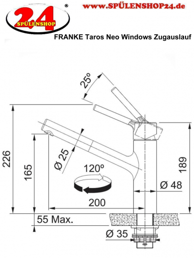 FRANKE Kchenarmatur Taros Neo Window Einhebelmischer Edelstahl massiv mit Zugauslauf zur Vorfenstermontage Niederdruck