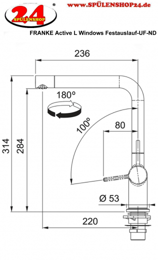 FRANKE Kchenarmatur Active L Window Einhebelmischer Chrom mit Festauslauf zur Vorfenstermontage umlegbar Niederdruck