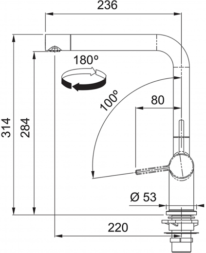 FRANKE Kchenarmatur Active L Window Einhebelmischer Chrom mit Festauslauf zur Vorfenstermontage umlegbar Niederdruck