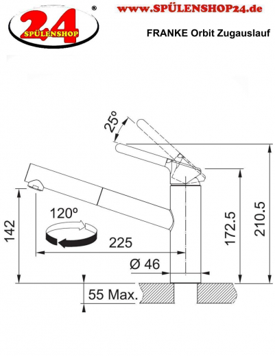 x FRANKE Kchenarmatur Orbit Fragranit+ Farben Einhebelmischer mit Zugauslauf und Laminar Perlator 120 schwenkbarer Auslauf