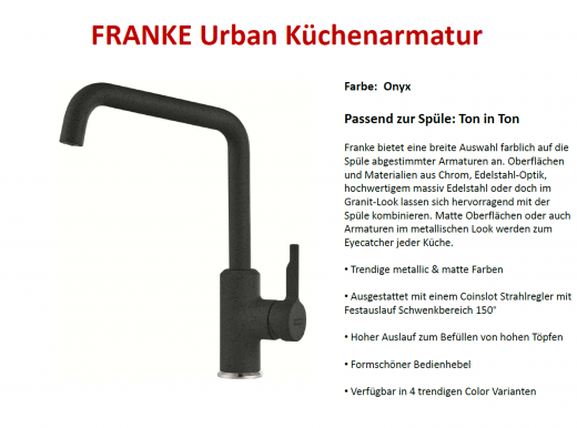 FRANKE Kchenarmatur Urban Fragranit+ Farben Einhebelmischer mit Festauslauf 150 schwenkbarer Auslauf