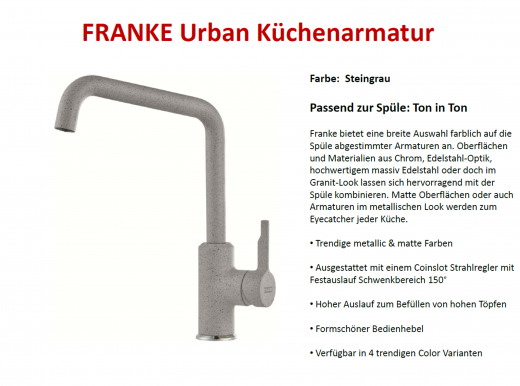 FRANKE Kchenarmatur Urban Fragranit+ Farben Einhebelmischer mit Festauslauf 150 schwenkbarer Auslauf