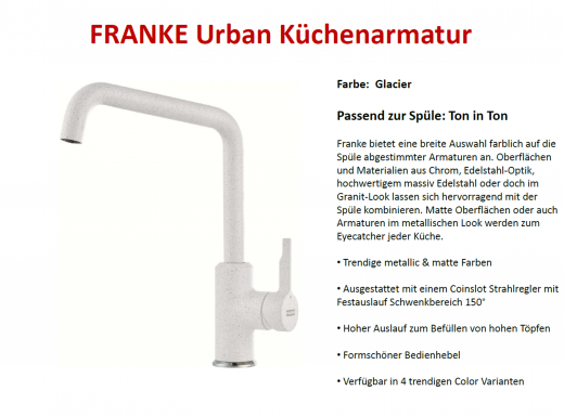 FRANKE Kchenarmatur Urban Fragranit+ Farben Einhebelmischer mit Festauslauf 150 schwenkbarer Auslauf