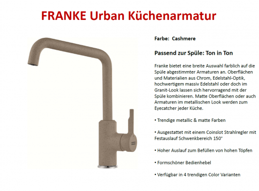 FRANKE Kchenarmatur Urban Fragranit+ Farben Einhebelmischer mit Festauslauf 150 schwenkbarer Auslauf