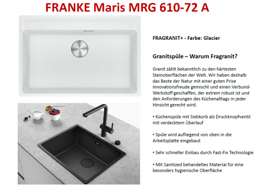 FRANKE Kchensple Maris MRG 610-72 A HLB Fragranit+ Granitsple / Einbausple mit Siebkorb als Druckknopfventil