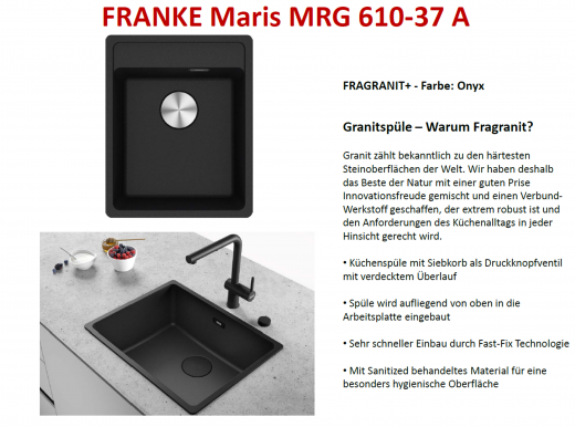 FRANKE Kchensple Maris MRG 610-37 A HLB Fragranit+ Granitsple / Einbausple mit Siebkorb als Druckknopfventil