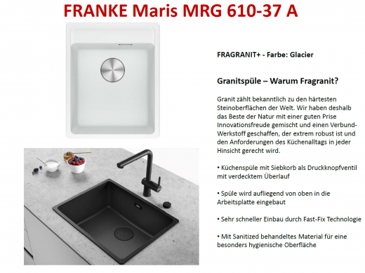 FRANKE Kchensple Maris MRG 610-37 A HLB Fragranit+ Granitsple / Einbausple mit Siebkorb als Druckknopfventil