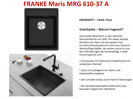 FRANKE Kchensple Maris MRG 610-37 A HLB Fragranit+ Granitsple / Einbausple mit Siebkorb als Stopfenventil