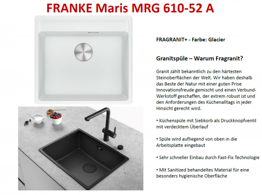 FRANKE Kchensple Maris MRG 610-52 A HLB Fragranit+ Granitsple / Einbausple mit Siebkorb als Druckknopfventil