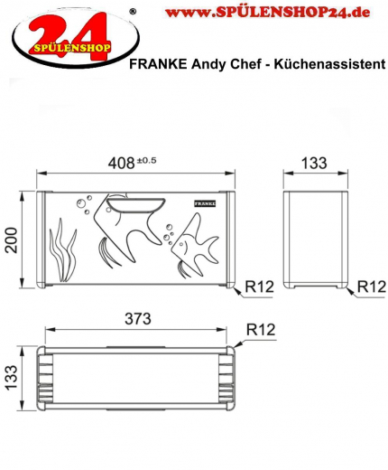 FRANKE Andy Chef Zubehrbox mit Schneidbrett, Kochmesser und Abtropfbecken passend zu allen Franke Box Becken