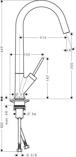 AXOR Kchenarmatur Starck Brushed Bronze PVD Einhebelmischer 300 mit Festauslauf und Joystick-Bedienung Schwenkbereich einstellbar (10822140)