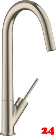 AXOR Kchenarmatur Starck Brushed Nickel PVD Einhebelmischer 300 mit Festauslauf und Joystick-Bedienung Schwenkbereich einstellbar (10822820)