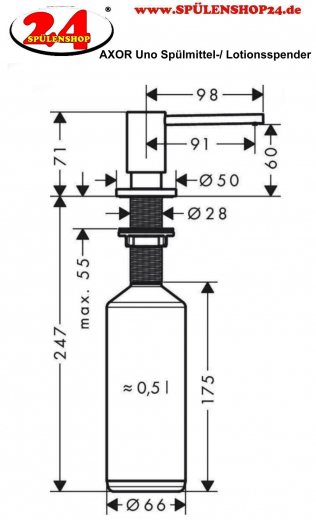 AXOR Uno Seifenspender Mattschwarz Splmittelspender / Dispenser mit Druckbettigung (42818670)