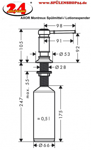 AXOR Montreux Seifenspender Edelstahl Finish Splmittelspender / Dispenser mit Druckbettigung (42018800)