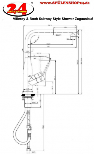 Villeroy & Boch Kchenarmatur Subway Style Shower Einhebelmischer Edelstahl massiv mit Zugauslauf und Brausefunktion