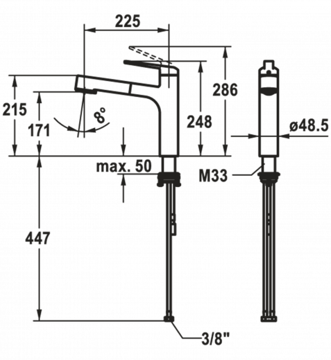 KWC Kchenarmatur Domo E 10.701.033.700FL Einhebelmischer Edelstahl massiv mit Zugauslauf und Brausefunktion