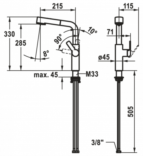 KWC Kchenarmatur Domo 6.0 10.661.003.000FL Einhebelmischer Chrom mit Zugauslauf und Brausefunktion