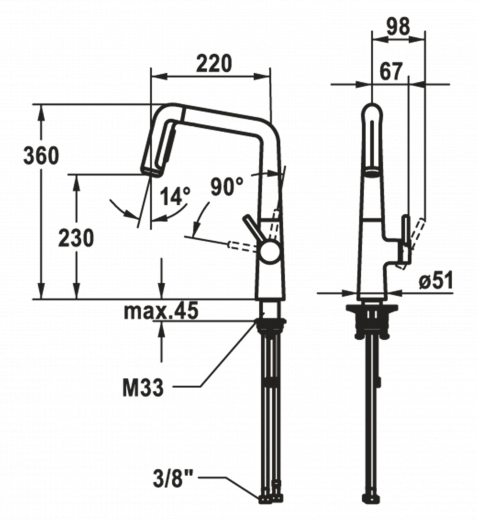 KWC Kchenarmatur Kio 10.481.002.176FL Einhebelmischer Matt Black mit Zugauslauf und Brausefunktion