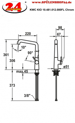 KWC Kchenarmatur Kio 10.481.012.000FL Einhebelmischer Chrom mit Festauslauf
