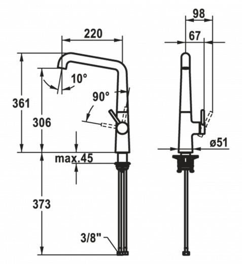 KWC Kchenarmatur Kio 10.481.012.127FL Einhebelmischer Decor Steel mit Festauslauf