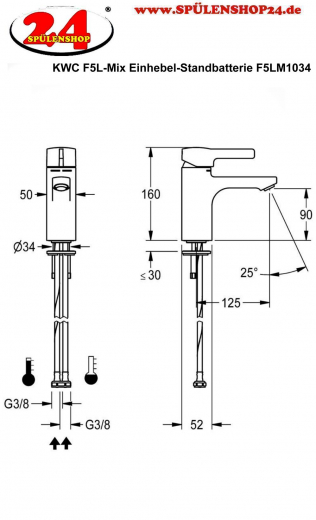 KWC PROFESSIONAL F5L-Mix Einhebel-Standbatterie F5LM1034 DN 15 fr Waschanlagen Vorrichtung fr die optionale Hygieneeinheit