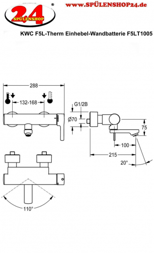 KWC PROFESSIONAL F5L-Therm Thermostat Einhebel-Wandbatterie F5LT1005 DN 15 zur Aufputzmontage fr Waschanlagen