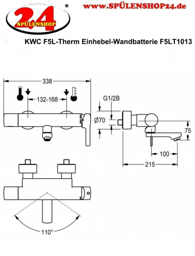 KWC PROFESSIONAL F5L-Therm Thermostat Einhebel-Wandbatterie F5LT1013 DN 15 zur Aufputzmontage fr Waschanlagen inklusive Hygieneeinheit