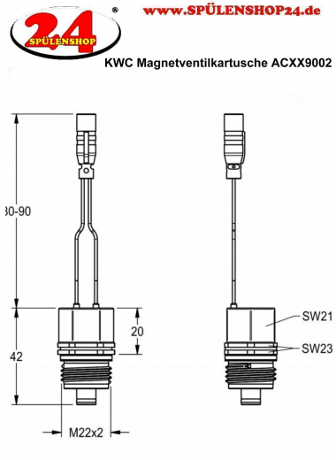 KWC PROFESSIONAL Bypass-Magnetventilkartusche ACXX9002 DN 5, bistabil, mit wasserdichtem Stecker und Sieb