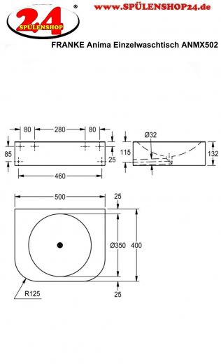 KWC PROFESSIONAL Anima Einzelwaschtisch ANMX502 fr Wandmontage fugenlos eingeschweites Becken