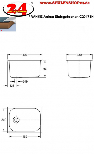 KWC PROFESSIONAL Anima Einlegebecken C20175N Einbaubecken als Mehrzweck- oder Ausgussbecken (Beckentiefe 250mm)