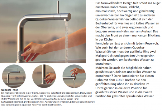 {LAGER} QUOOKER FRONT Edelstahl COMBI (+) B mit CUBE 2 *Der Wasserhahn, der alles kann! (22+FRONTRVSCUBE)