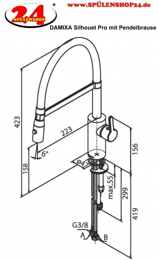 DAMIXA Kchenarmatur Silhouet Pro Graphitgrau PVD Einhebelmischer mit Pendelbrause und 2-Strahl Funktion