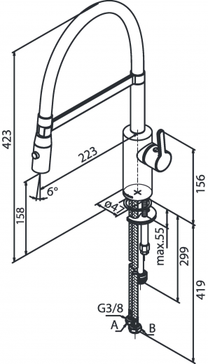 DAMIXA Kchenarmatur Silhouet Pro Graphitgrau PVD Einhebelmischer mit Pendelbrause und 2-Strahl Funktion