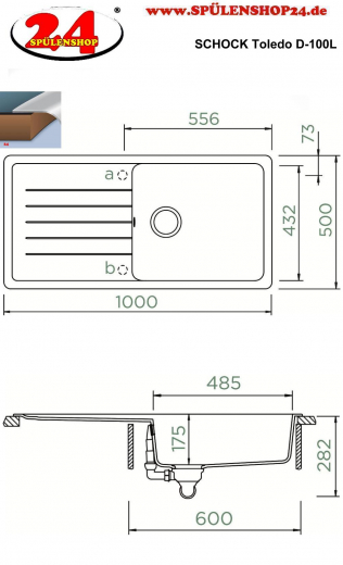 SCHOCK Kchensple Toledo D-100L Cristadur Nano-Granitsple / Einbausple mit Drehexcenter